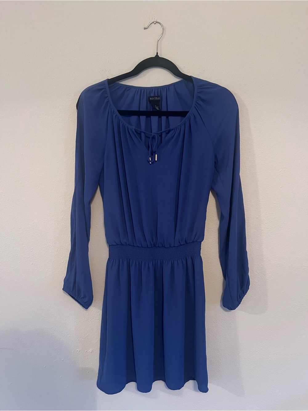 Blue Long-Sleeve Smocked Waist Dress